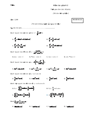 Kiểm tra giữa kì 2 môn Toán - Mã đề thi 123